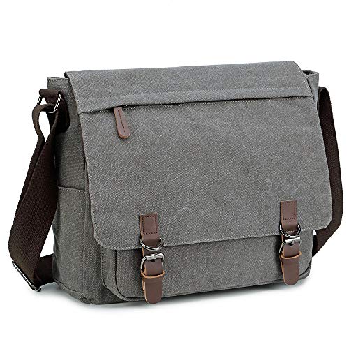 Imyth Messenger Bag for Men and Women, Retro Canvas Shoulder Bag Satchel For College fit 15.6 Inch Laptop (Grey) von Imyth