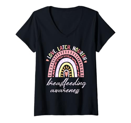 Damen Rainbow Love Latch Nourish Awareness Month zum Stillen T-Shirt mit V-Ausschnitt Damen Rainbow Love Latch Nourish Awareness Month zum Stillen T-Shirt mit V-Ausschnitt von In August National Breastfeeding Awareness Month
