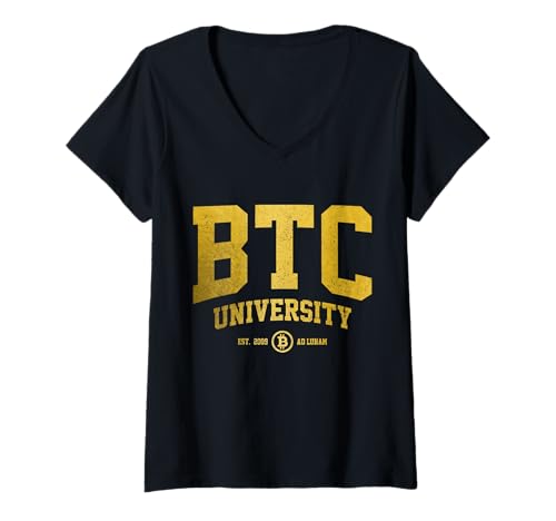 Damen Bitcoin BTC Kryptowährung Investor Trader T-Shirt mit V-Ausschnitt von In Crypto We Trust - Bitcoin Apparel & Gifts