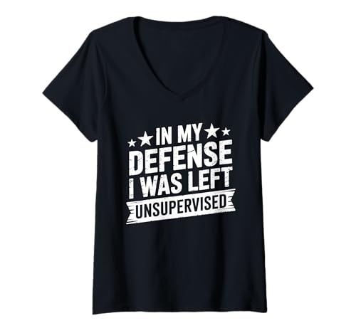 Damen In my defense I was left unsupervised Lustiges sarkastisches Zitat T-Shirt mit V-Ausschnitt Damen In my defense I was left unsupervised Lustiges sarkastisches Zitat T-Shirt mit V-Ausschnitt von In My Defense I Was Left Unsupervised Apparel