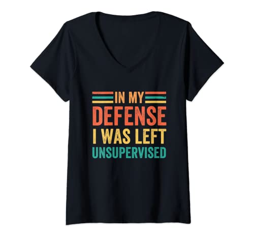 Damen In My Defense I Was Left Unsupervised Funny Retro Vintage T-Shirt mit V-Ausschnitt Damen In My Defense I Was Left Unsupervised Funny Retro Vintage T-Shirt mit V-Ausschnitt von In My Defense I Was Left Unsupervised Funny Cool N
