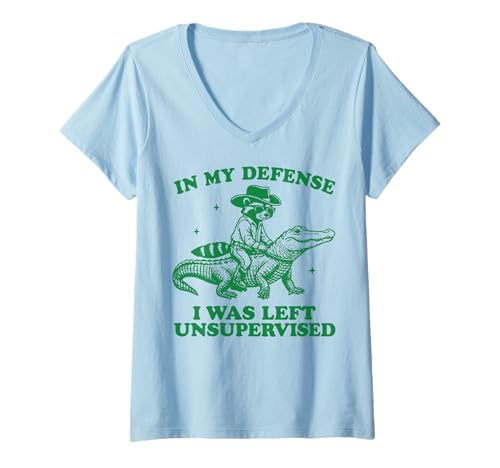 Damen In My Defense I was Left Unsupervised T-Shirt mit V-Ausschnitt Damen In My Defense I was Left Unsupervised T-Shirt mit V-Ausschnitt von In My Defense I Was Left Unsupervised