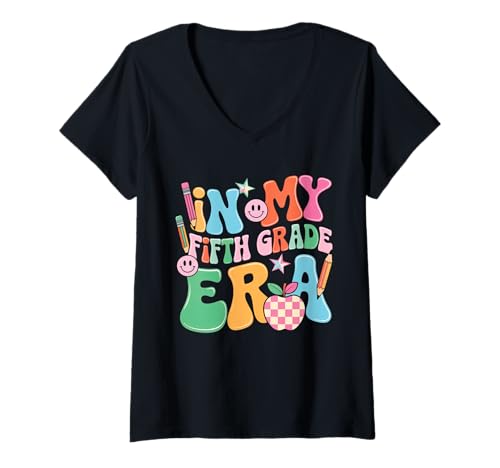 Damen In My Fifth Grade Era Back to School Retro Groovy 5. Klasse T-Shirt mit V-Ausschnitt Damen In My Fifth Grade Era Back to School Retro Groovy 5. Klasse T-Shirt mit V-Ausschnitt von In My Grade Era Back To School Teachers