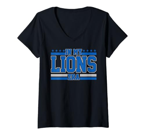 Damen Spieltag Retro In My Detroit Era am Sonntag T-Shirt mit V-Ausschnitt von In My Lions Era Team Game Day