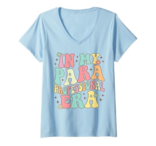 Damen Groovy In My Paraprofessional Era Zurück zur Schule para T-Shirt mit V-Ausschnitt von In My Paraprofessional Era Back To School