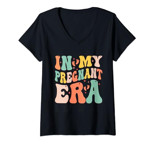 Damen In My Pregnant Era Lustige Schwangerschaftsankündigung Schwanger T-Shirt mit V-Ausschnitt Damen In My Pregnant Era Lustige Schwangerschaftsankündigung Schwanger T-Shirt mit V-Ausschnitt von In My Pregnant Era
