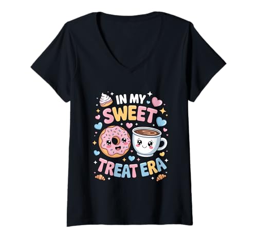 Damen In My Sweet Treat Era Kawaii Donut-Kaffeeshirt T-Shirt mit V-Ausschnitt Damen In My Sweet Treat Era Kawaii Donut-Kaffeeshirt T-Shirt mit V-Ausschnitt von In My Sweet Treat Era Vibes