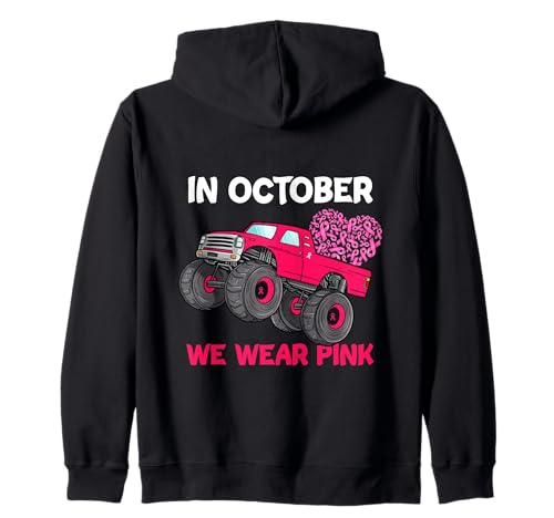 Jungen Brustkrebs Bewusstsein Monster Auto LKW Kinder Kleinkinder Kapuzenjacke Jungen Brustkrebs Bewusstsein Monster Auto LKW Kinder Kleinkinder Kapuzenjacke von In October We Wear Pink Breast Cancer Awareness