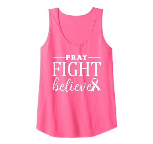Damen Pray Fight Believe Brustkrebs-Bewusstsein Christlicher Glaube Tank Top Damen Pray Fight Believe Brustkrebs-Bewusstsein Christlicher Glaube Tank Top von In October We Wear Pink Breast Cancer Squad