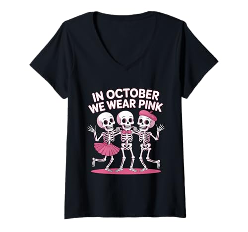 Damen Im Oktober tragen wir rosa lustiges Skelett Halloween für Damen T-Shirt mit V-Ausschnitt Damen Im Oktober tragen wir rosa lustiges Skelett Halloween für Damen T-Shirt mit V-Ausschnitt von In October We Wear Pink