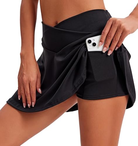 Crossover Rock - modischer Damen Rock mit Innenshorts und Handytasche - Outdoor und Sport Rock - in schwarz Grösse 3XL von In One Clothing