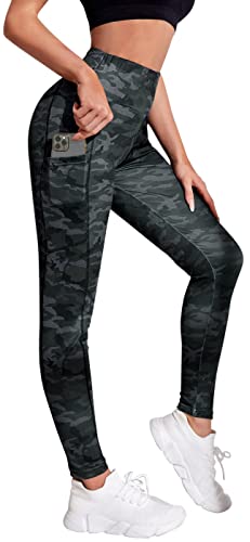 Damen Leggings Fitness Sporthose mit Handytasche in schicken Farben und mit hohem Bund (S, Camouflage) von In One Clothing