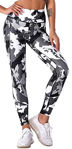 Damen Leggings Sportleggings mit hohem Bund - Yoga-Fitness-Hose in Camouflage Optik - Grösse M von In One Clothing