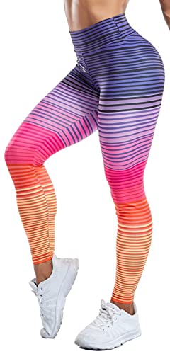 In One Clothing - Damen Leggings für Sport, Fitness, Outdoor und Loungewear, super elastisch und mit hohem Bund für knitterfreien, komfortablen Sitz - in Multicolor Stripes - Multicolor M von In One Clothing