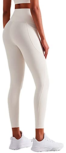 Damen Leggings Sportleggings mit hohem Bund und Handytasche in Creme Farben - Grösse L von In One Clothing