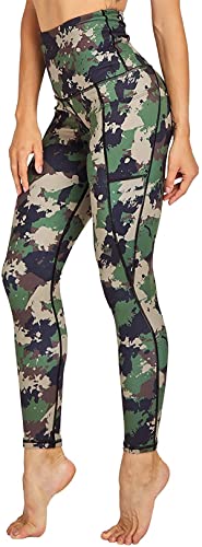 Damen Leggings Sportleggings mit hohem Bund und verstellbarem, innen liegenden Bindeband - in Armee grüner Camouflage Optik - Grösse XL von In One Clothing
