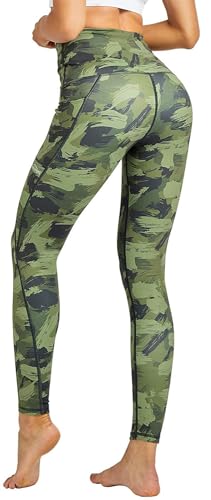 Damen Leggings Sportleggings mit hohem Bund und verstellbarem, innen liegenden Bindeband - in Armee grüner Camouflage Optik - Grösse XXL von In One Clothing