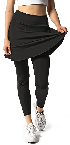 Damen Leggings mit ausgestelltem Plissee Rock - schwarz L von In One Clothing