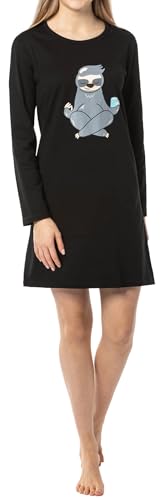 Damen Nachthemd mit Faultier Motiv Faultier meditiert, in der Farbe schwarz - Grösse XL von In One Clothing