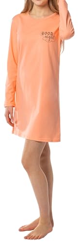 Damen Nachthemd mit langem Arm, aus 100% Baumwolle, mit Motiv Good Night, in der Farbe apricot - Grösse XL von In One Clothing