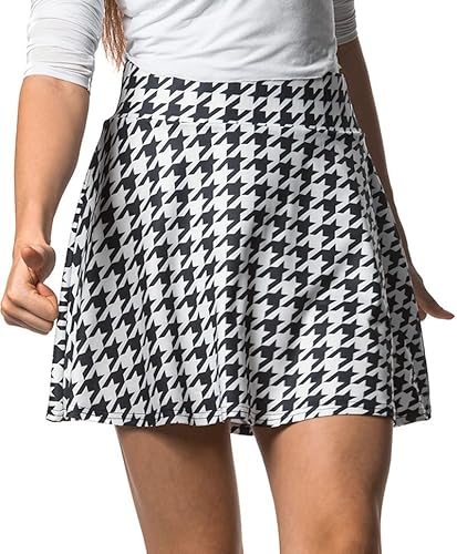 Damen Rock mit Innenshorts und Handytasche - weicher Microfaser Stoff mit knitterfreien hohem Bund - Hahnentritt Muster XXL von In One Clothing