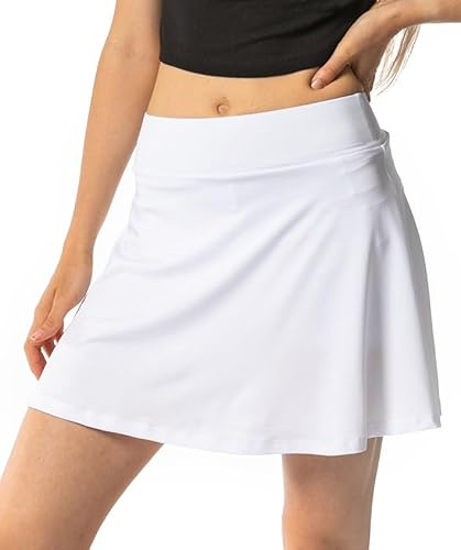 Damen Rock mit Innenshorts und Handytasche - weicher Microfaser Stoff mit knitterfreien hohem Bund - Weiss L von In One Clothing