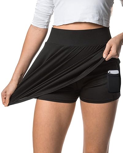 Damen Rock mit Innenshorts und Handytasche - weicher Microfaser Stoff mit knitterfreien hohem Bund - schwarz 3XL von In One Clothing