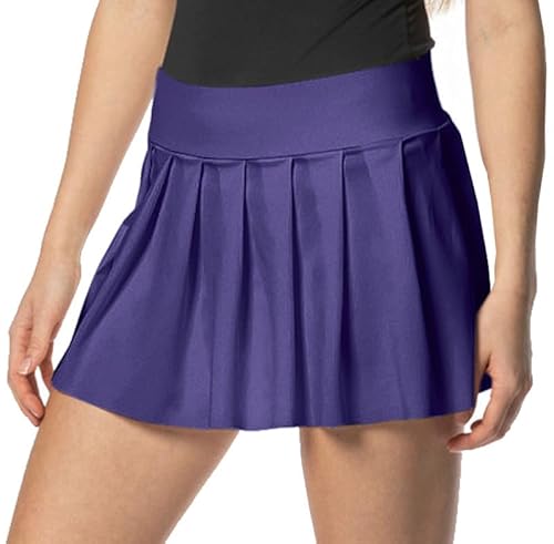 Damen Skater Mini Rock - kurzer sexy Plissee Rock für Sport, Freizeit, Büro, Party - violett L von In One Clothing