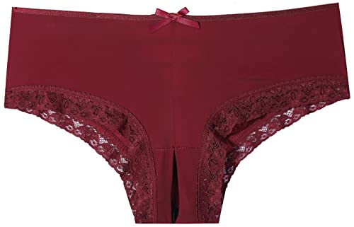 Damen Slip Damen Panty Ouvertslip - Open Back Lace Panty in Bordeaux von In One Clothing