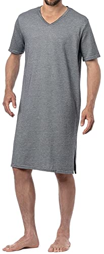 Herren Nachthemd mit V-Ausschnitt und halbem Arm - in Graumelange Grösse M von In One Clothing