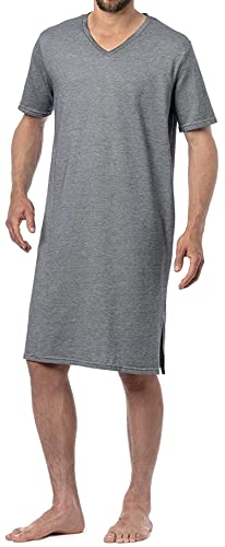 Herren Nachthemd mit V-Ausschnitt und halbem Arm - in Graumelange Grösse S von In One Clothing