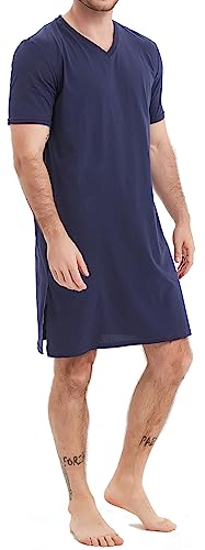 Herren Nachthemd mit V-Ausschnitt und halbem Arm - in Nachtblau Grösse M von In One Clothing