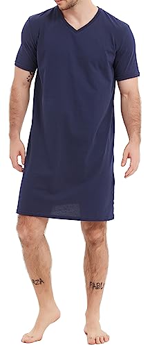 In One Clothing Herren Nachthemd mit V-Ausschnitt und halbem Arm - Nachtblau Grösse XL von In One Clothing
