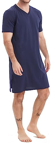 Herren Nachthemd mit V-Ausschnitt und halbem Arm - in Nachtblau Grösse XXL von In One Clothing