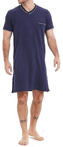In One Clothing Herren Nachthemd mit kurzem Arm, V-Ausschnitt und Brusttasche - Grösse L von In One Clothing