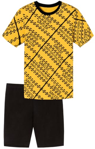 In One Clothing - Jungen Schlafanzug kurz, weicher Single-Jersey aus 100% Baumwolle, mit Motivdruck und Hose in Bermuda Form - mit Motiv Under Construction, in der Farbe gelb/schwarz - Grösse 164 von In One Clothing