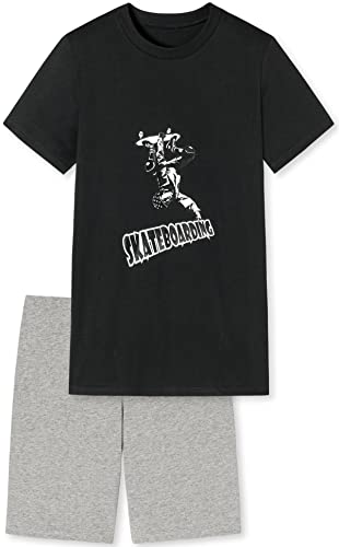 Jungen Schlafanzug kurz, weicher Single-Jersey aus 100% Baumwolle und Hose in Bermuda Form - mit Skateboard Motiv, in schwarz Grösse 152 von In One Clothing