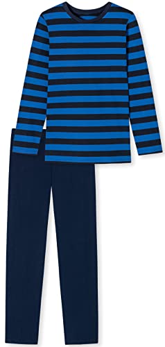 In One Clothing - Jungen Schlafanzug lang, weicher Single-Jersey aus 100% Baumwolle - in blau und dunkelblau gestreift Grösse 164 von In One Clothing