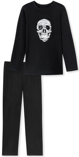 In One Clothing - Jungen Schlafanzug lang, weicher Single-Jersey aus 100% Baumwolle - in schwarz mit Motiv Welcome to hell in Grösse 116 von In One Clothing