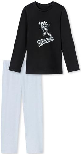 In One Clothing - Jungen Schlafanzug lang, weicher Single-Jersey aus 100% Baumwolle - in schwarz mit Skateboarding Motiv in Grösse 176 von In One Clothing