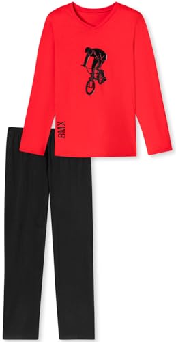 In One Clothing - Jungen Schlafanzug lang, weicher Single-Jersey aus 100% Baumwolle - mit BMX Motiv in rot Grösse 152 von In One Clothing