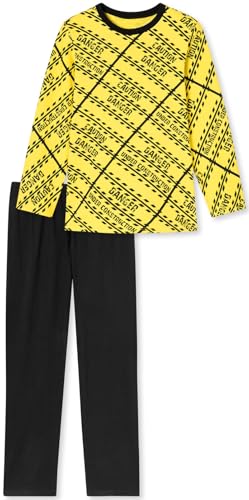 In One Clothing - Jungen Schlafanzug lang, weicher Single-Jersey aus 100% Baumwolle - mit Motiv Danger in gelb Grösse 140 von In One Clothing