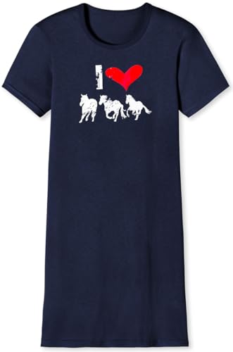 In One Clothing - Mädchen Nachthemd mit kurzem Arm, weicher Singley Jersey aus 100% Baumwolle, mit Pferde Motiven - I Horses, in Nachtblau Grösse 128 von In One Clothing