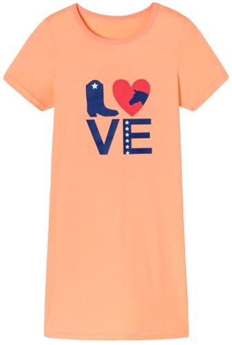 In One Clothing - Mädchen Nachthemd mit kurzem Arm, weicher Singley Jersey aus 100% Baumwolle, mit Pferde Motiven - Love Horses, in der Farbe apricot - Grösse 140 von In One Clothing