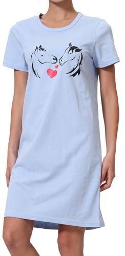 In One Clothing - Mädchen Nachthemd mit kurzem Arm, weicher Singley Jersey aus 100% Baumwolle, mit Pferde Motiven - Verliebte Pferde, in der Farbe hellblau - Grösse 140 In One Clothing - Mädchen Nachthemd mit kurzem Arm, weicher Singley Jersey aus 100% Baumwolle, mit Pferde Motiven - Verliebte Pferde, in der Farbe hellblau - Grösse 140 von In One Clothing