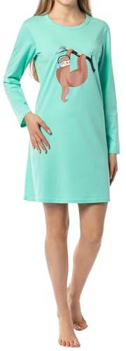 In One Clothing Mädchen Nachthemd mit langem Arm, weicher Singley Jersey aus 100% Baumwolle - mit Faultier Motiv Faultier mit Kopfhörern, in der Farbe türkis - Grösse 140 von In One Clothing