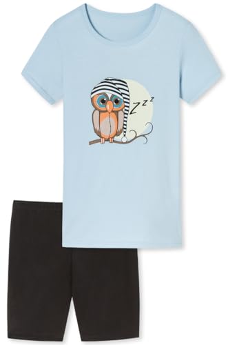 In One Clothing - Mädchen Schlafanzug kurz, weicher Single-Jersey aus 100% Baumwolle und Hose in Bermuda Form - hellblau Grösse 140 von In One Clothing