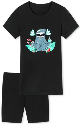 In One Clothing - Mädchen Schlafanzug kurz, weicher Single-Jersey aus 100% Baumwolle und Hose in Bermuda Form - schwarz Grösse 116 von In One Clothing