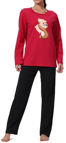 In One Clothing - Mädchen Schlafanzug lang, weicher Single-Jersey aus 100% Baumwolle - mit Motiv Faultier mit Kissen in Bordeaux Grösse 152 von In One Clothing