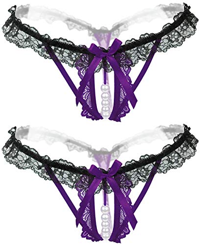 In One Clothing Ouvert Strings Damen Perlen - Open Back Lace Strings im 2er Pack (Lila/Lila) von In One Clothing